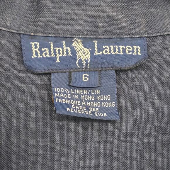 Ralph Lauren 100% Linen Button Down Shirt Navy 6 ResortWear Minimalist Preppy - Picture 2 of 5